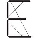 Grafiken 95% - E - Ein stilisierter schwarzer Buchstabe „E“, aus stabartigen Elementen in der Art von Uhrzeigern aufgebaut, die durch dünnere schwarze verbindende Linien ergänzt sind, auf weißem Hintergrund.