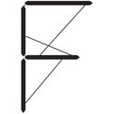 Grafiken 95% - F - Ein stilisierter schwarzer Buchstabe „F“, aus stabartigen Elementen in der Art von Uhrzeigern aufgebaut, die durch dünnere schwarze verbindende Linien ergänzt sind, auf weißem Hintergrund.